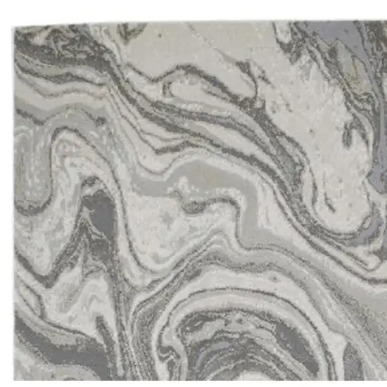 8' Gray Ivory and Silver Abstract Power Loom Distressed Runner Rug Photo 4