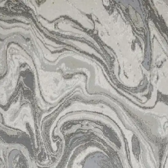 8' Gray Ivory and Silver Abstract Power Loom Distressed Runner Rug Photo 7