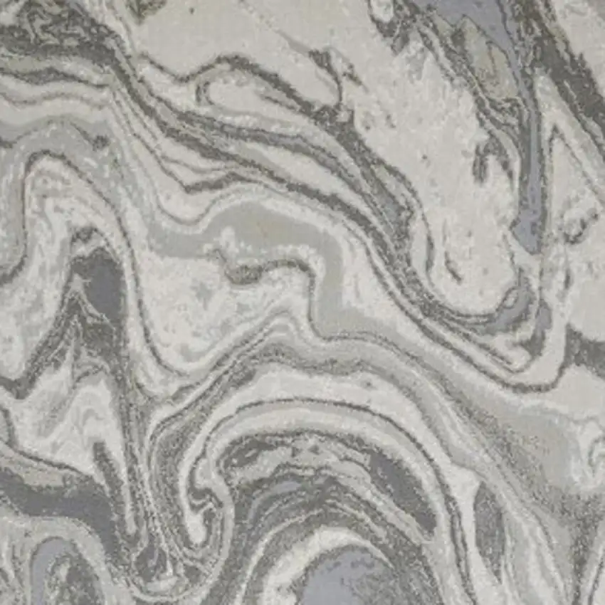 8' Gray Ivory and Silver Abstract Power Loom Distressed Runner Rug Photo 7