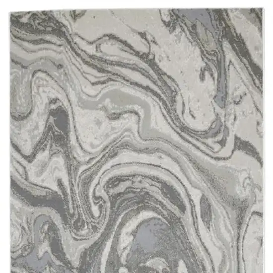 8' Gray Ivory and Silver Abstract Power Loom Distressed Runner Rug Photo 3