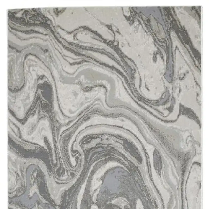 8' Gray Ivory and Silver Abstract Power Loom Distressed Runner Rug Photo 3