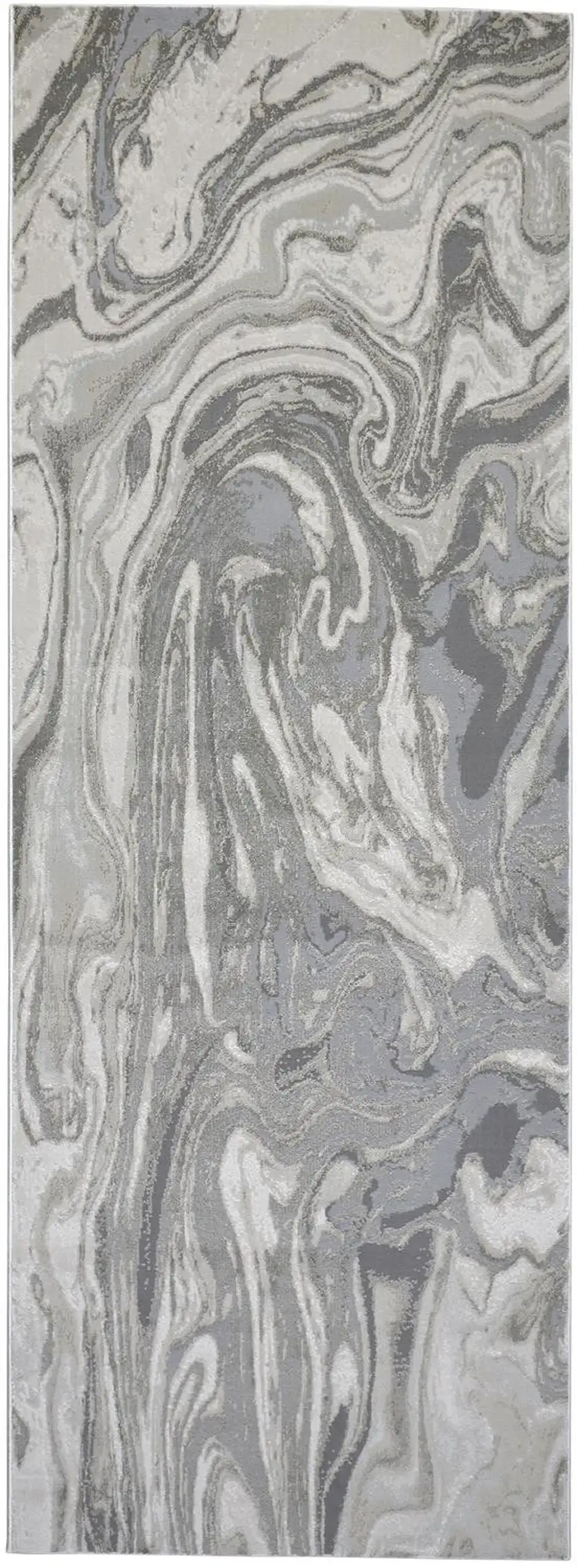 8' Gray Ivory and Silver Abstract Power Loom Distressed Runner Rug Photo 4