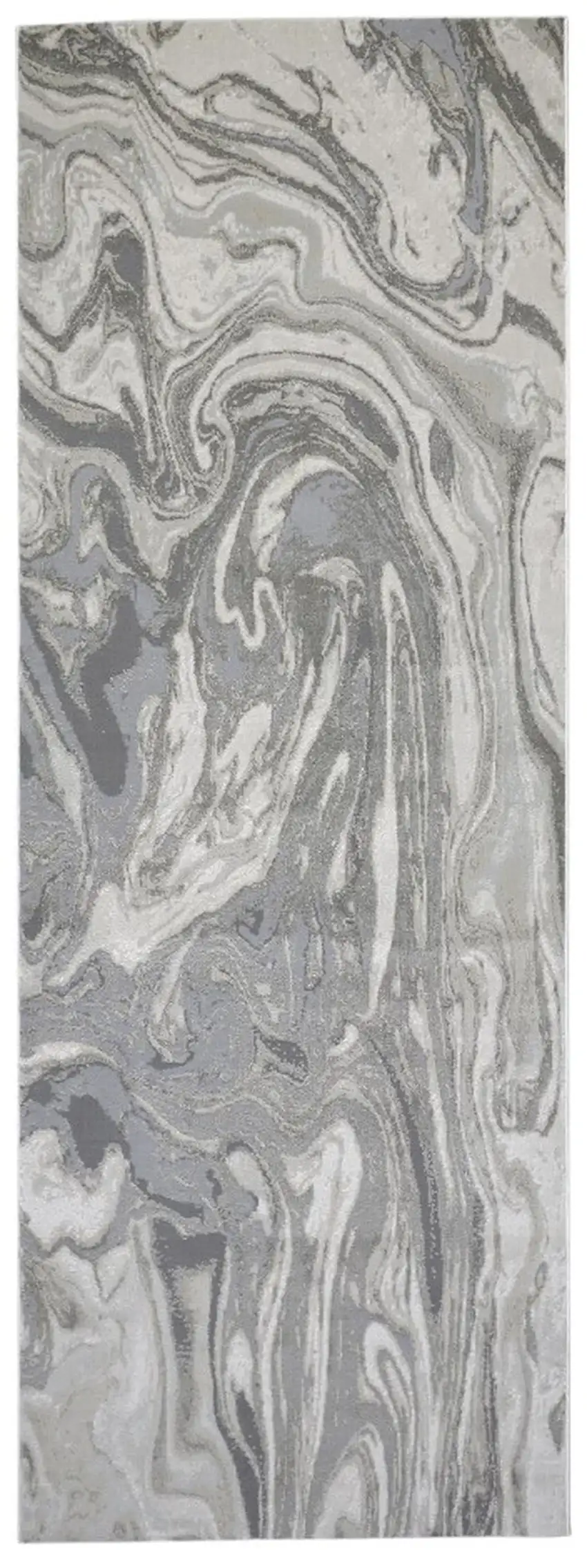 8' Gray Ivory and Silver Abstract Power Loom Distressed Runner Rug Photo 1