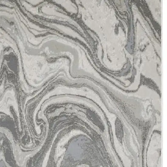 8' Gray Ivory and Silver Abstract Power Loom Distressed Runner Rug Photo 9