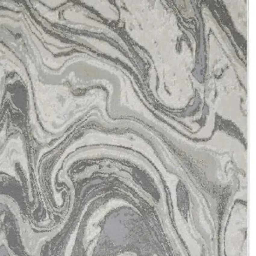 8' Gray Ivory and Silver Abstract Power Loom Distressed Runner Rug Photo 9