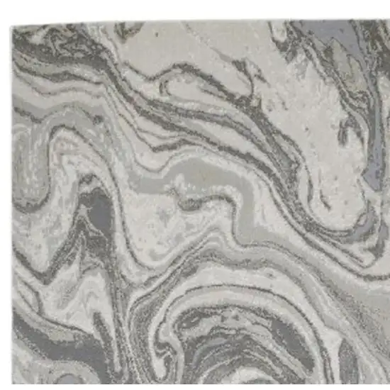 8' Gray Ivory and Silver Abstract Power Loom Distressed Runner Rug Photo 6