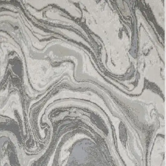 8' Gray Ivory and Silver Abstract Power Loom Distressed Runner Rug Photo 8