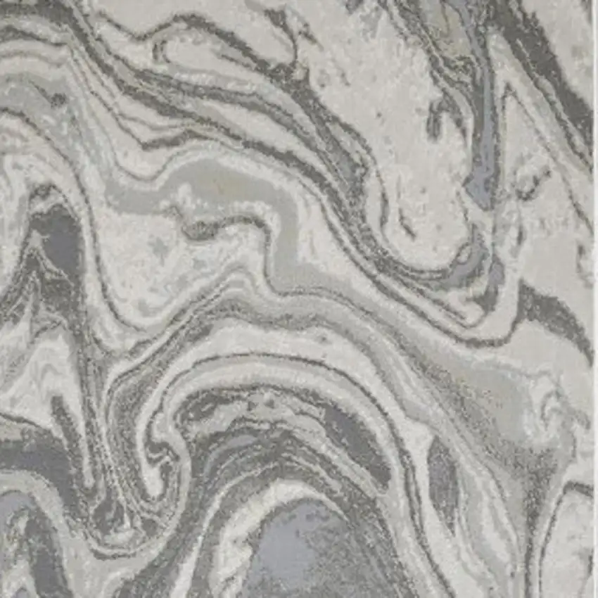 8' Gray Ivory and Silver Abstract Power Loom Distressed Runner Rug Photo 8