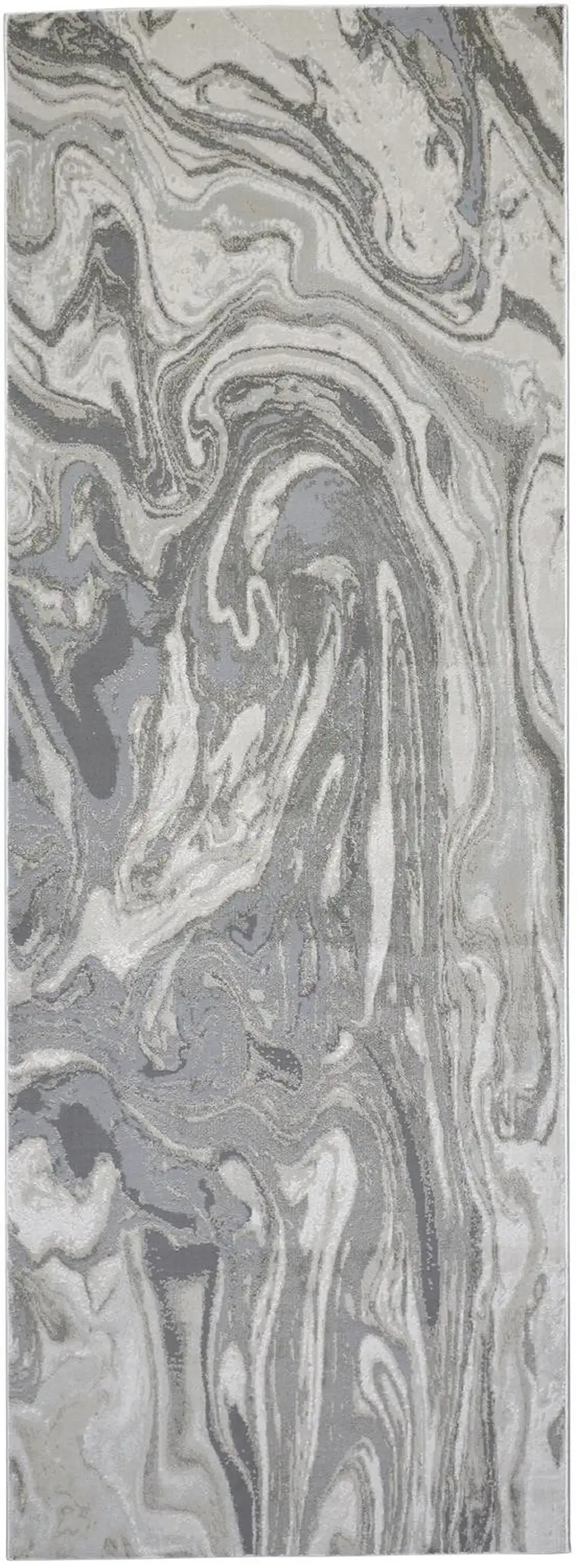 8' Gray Ivory and Silver Abstract Power Loom Distressed Runner Rug Photo 2