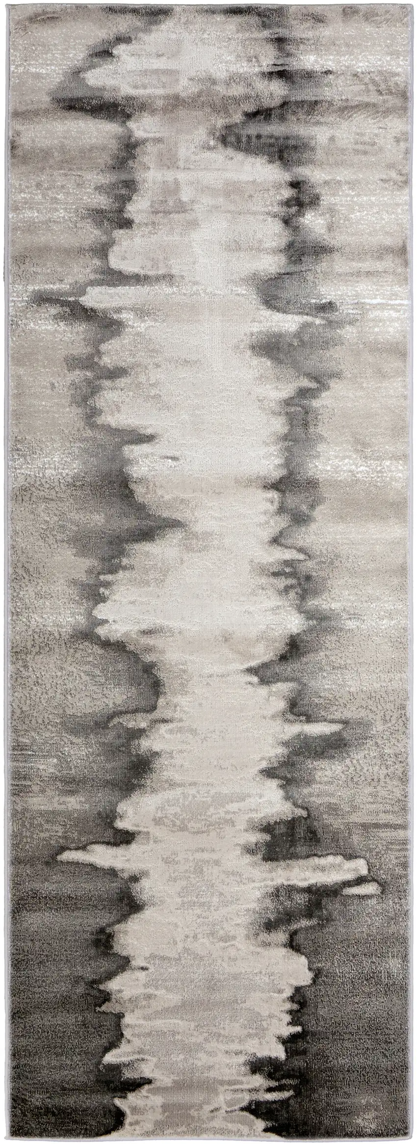 8' Gray Ivory and Taupe Abstract Power Loom Runner Rug Photo 1