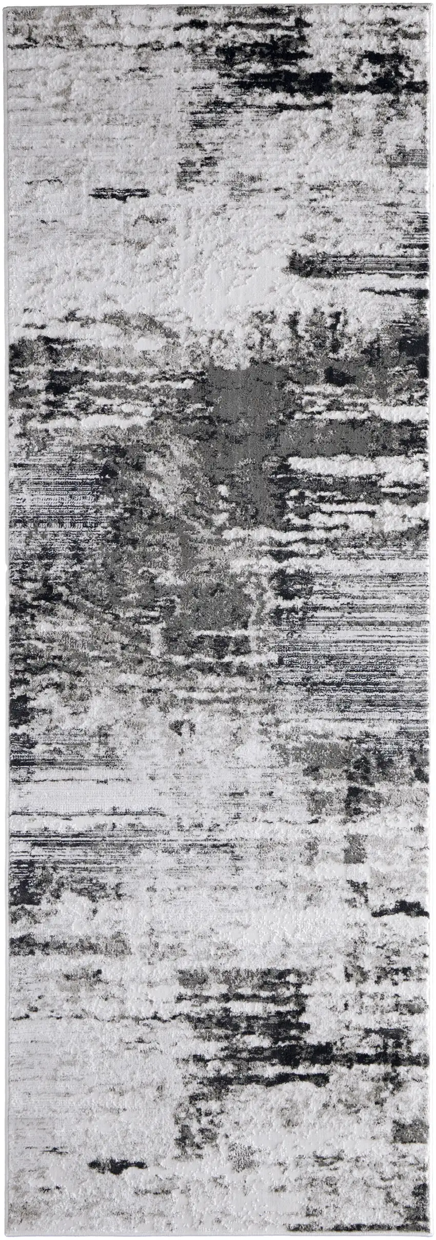8' Gray Ivory and Taupe Abstract Power Loom Worn Faded Runner Rug Photo 2