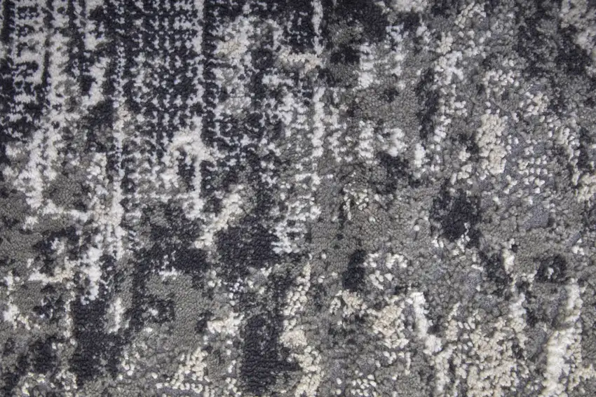 8' Gray Ivory and Taupe Abstract Power Loom Worn Faded Runner Rug Photo 8