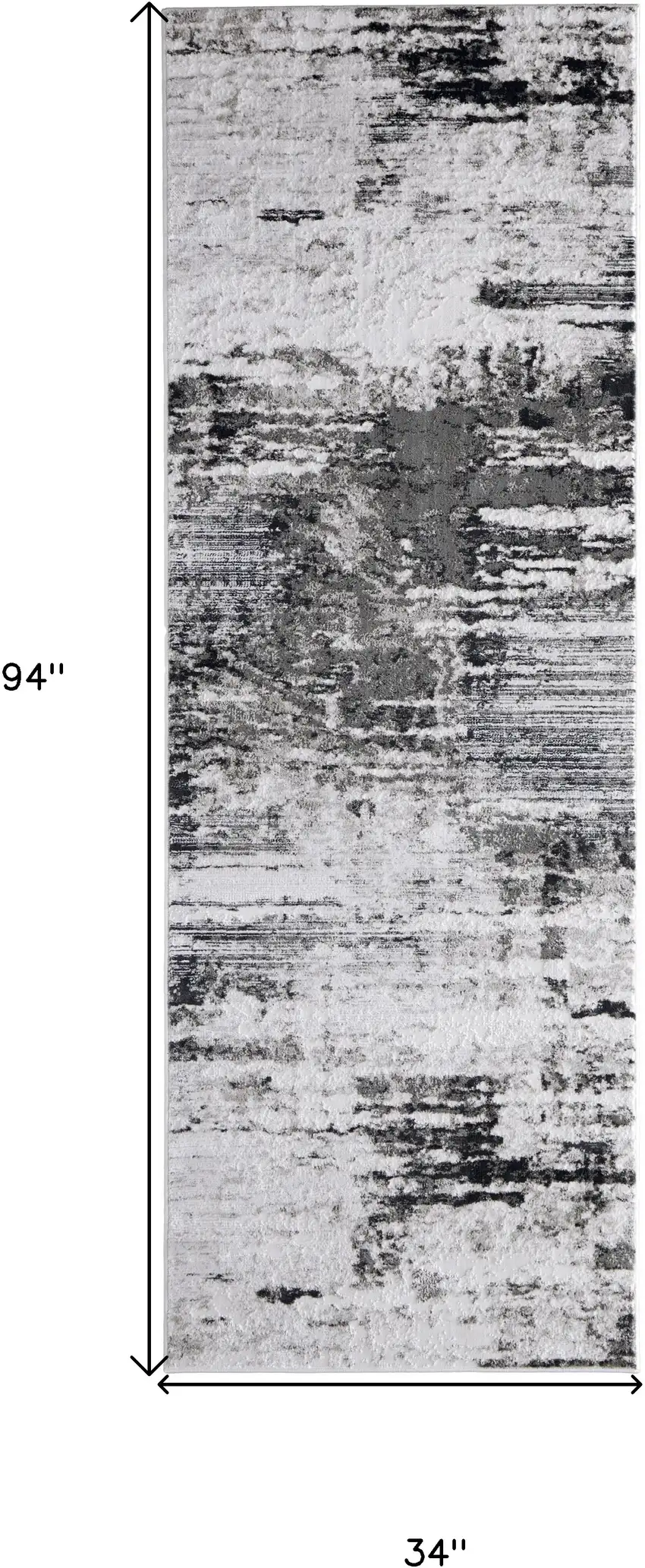 8' Gray Ivory and Taupe Abstract Power Loom Worn Faded Runner Rug Photo 3