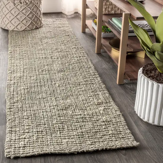 8' Gray Jute Handmade Runner Rug Photo 4