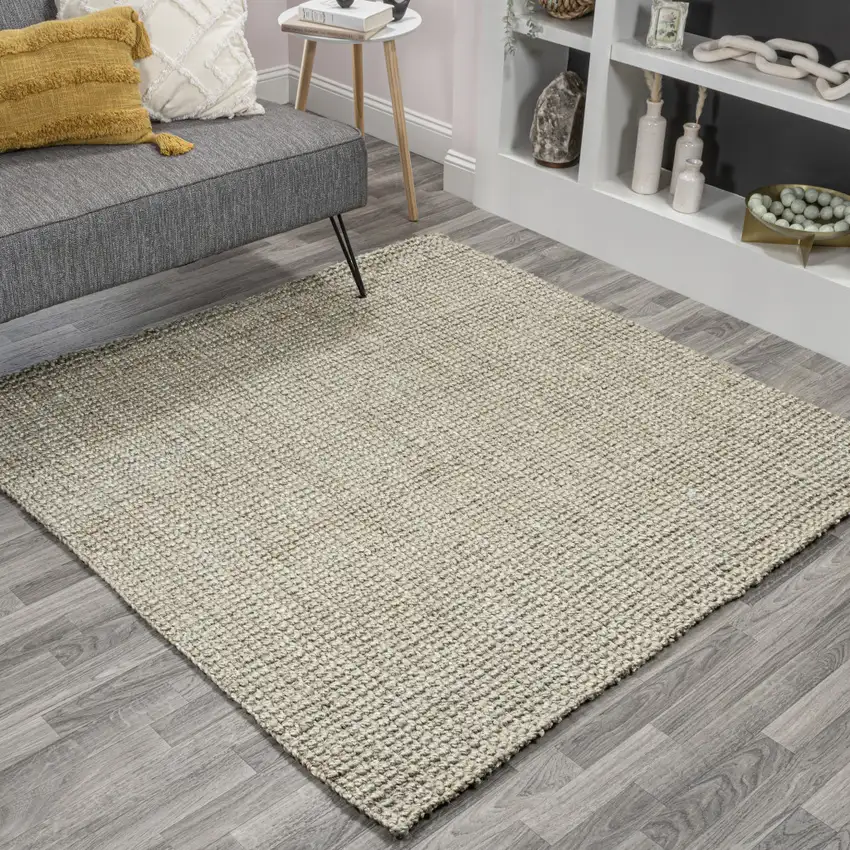7' Gray Jute Handmade Square Rug Photo 4