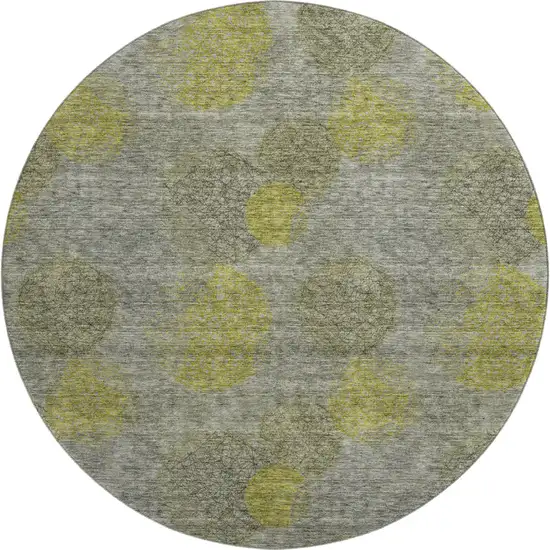8' Gray Lime Green And Silver Abstract Washable Round Rug With UV Protection Photo 1