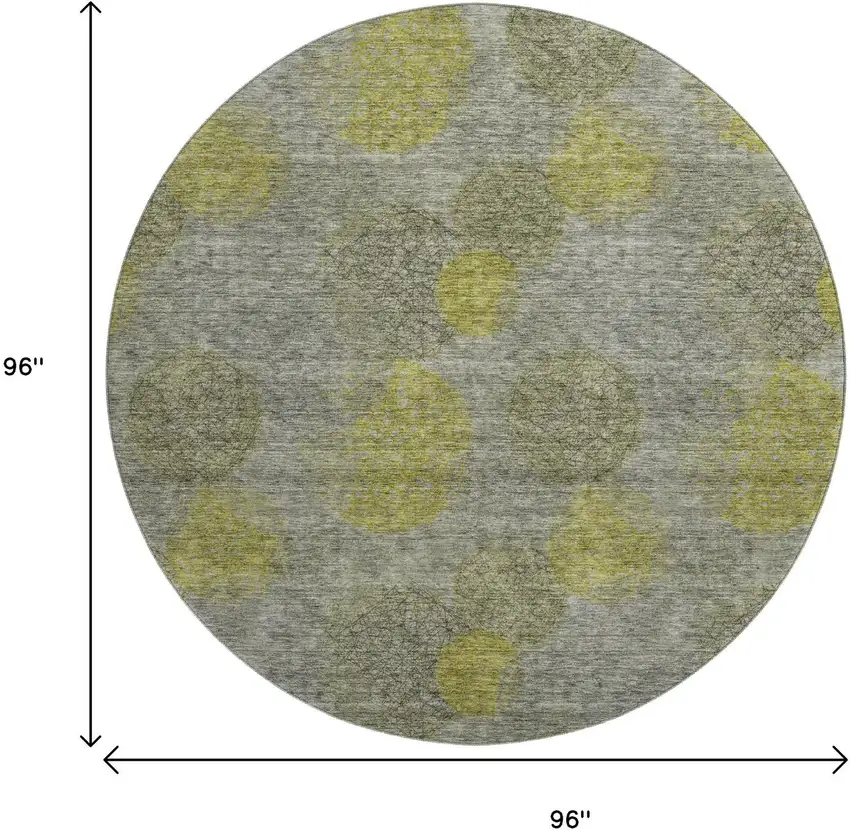 8' Gray Lime Green And Silver Abstract Washable Round Rug With UV Protection Photo 9