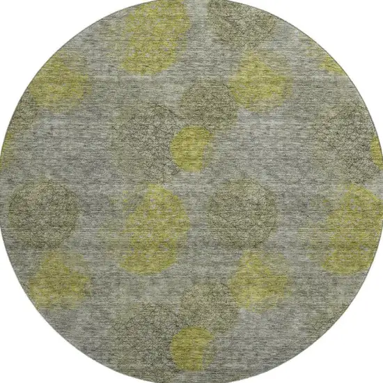 8' Gray Lime Green And Silver Abstract Washable Round Rug With UV Protection Photo 2