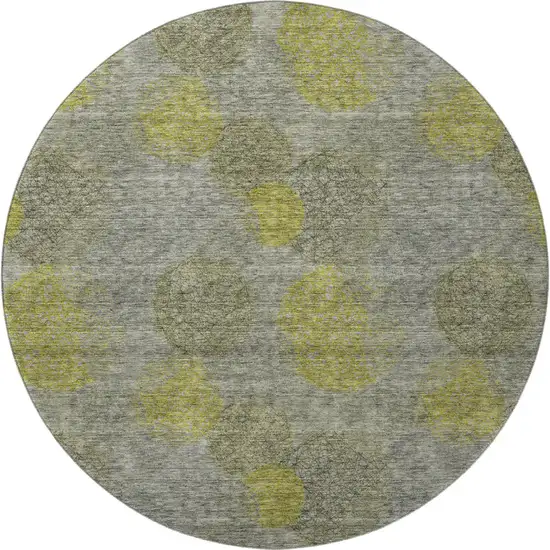8' Gray Lime Green And Silver Abstract Washable Round Rug With UV Protection Photo 3