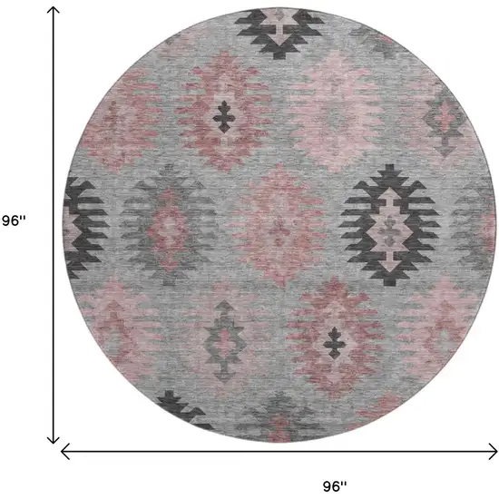 8' Gray Mauve And Silver Southwestern Washable Round Rug With UV Protection Photo 9