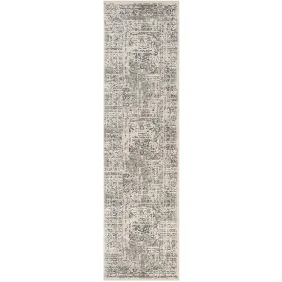 10' Gray Medallion Power Loom Runner Rug Photo 1