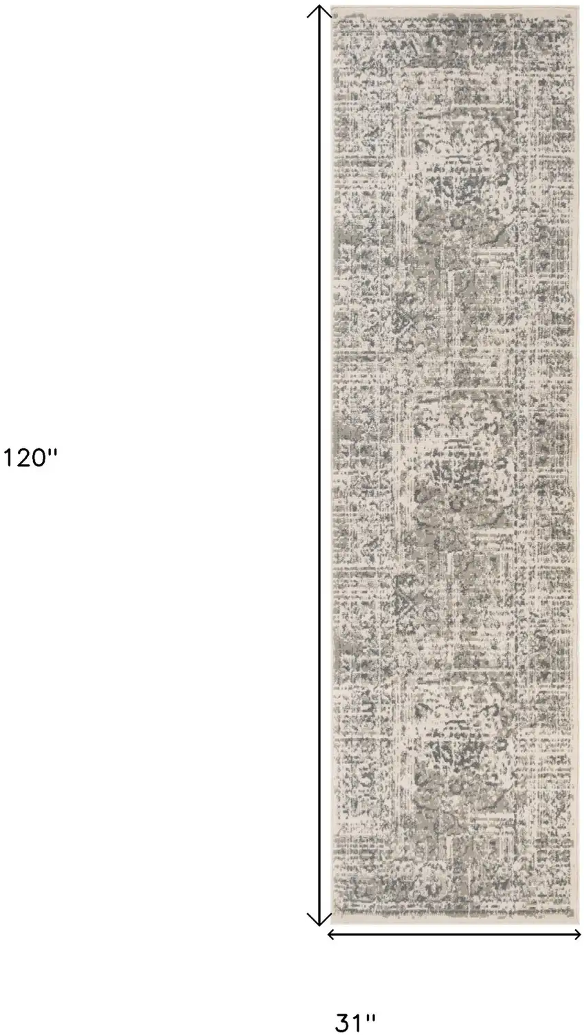 10' Gray Medallion Power Loom Runner Rug Photo 8