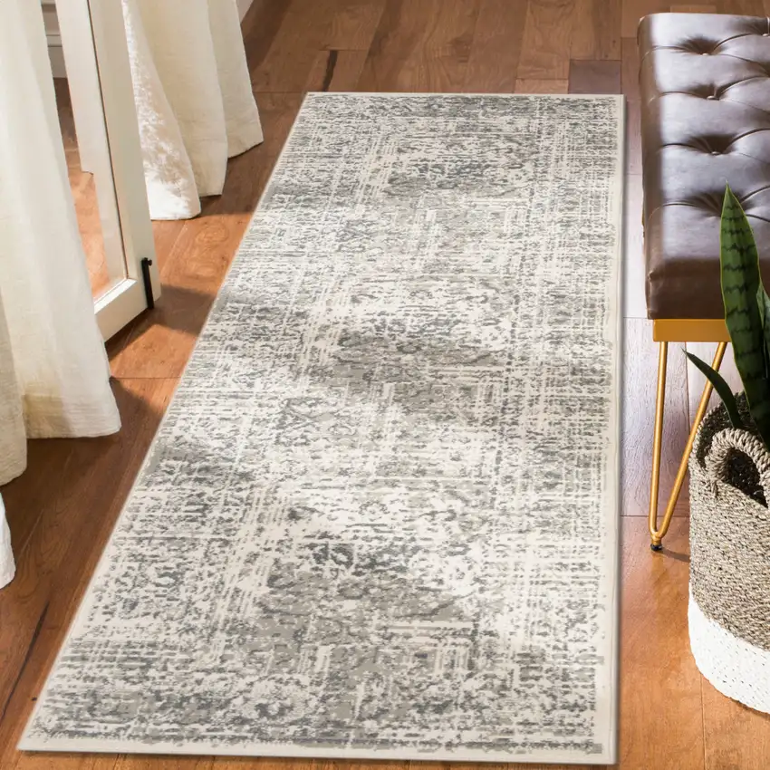 10' Gray Medallion Power Loom Runner Rug Photo 7