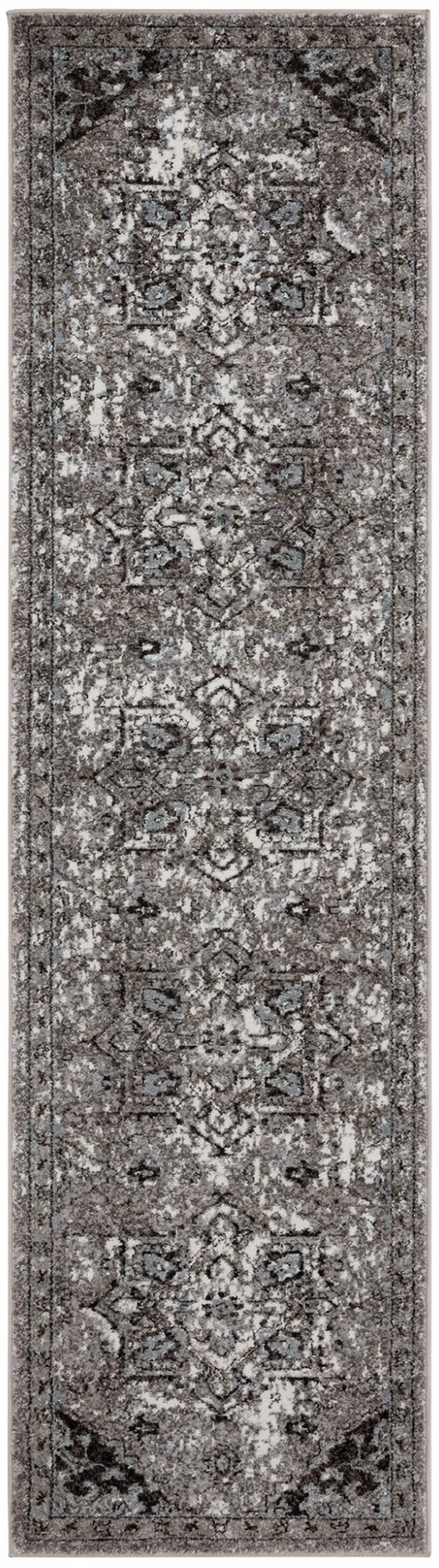 10' Gray Medallion Power Loom Runner Rug Photo 1