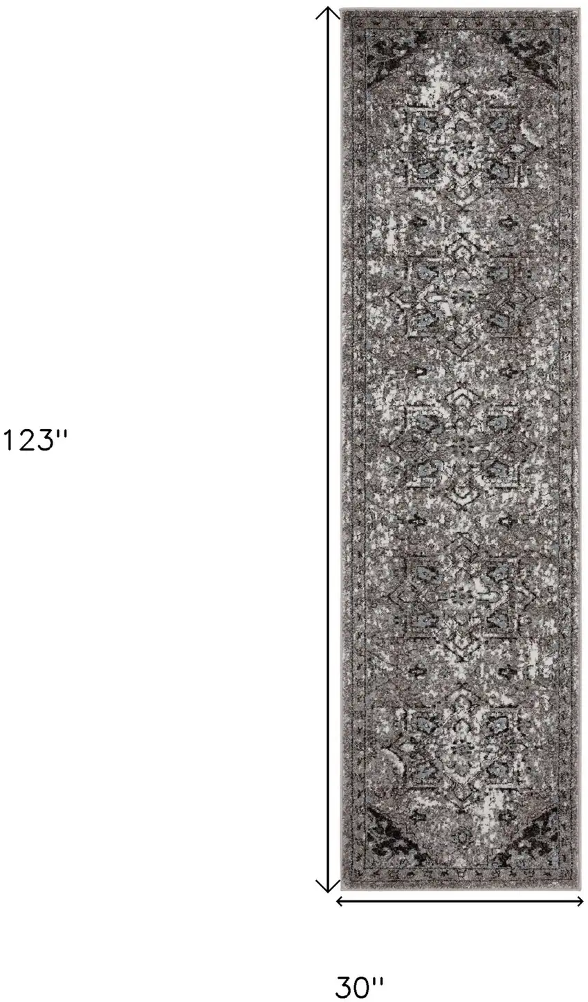 10' Gray Medallion Power Loom Runner Rug Photo 6