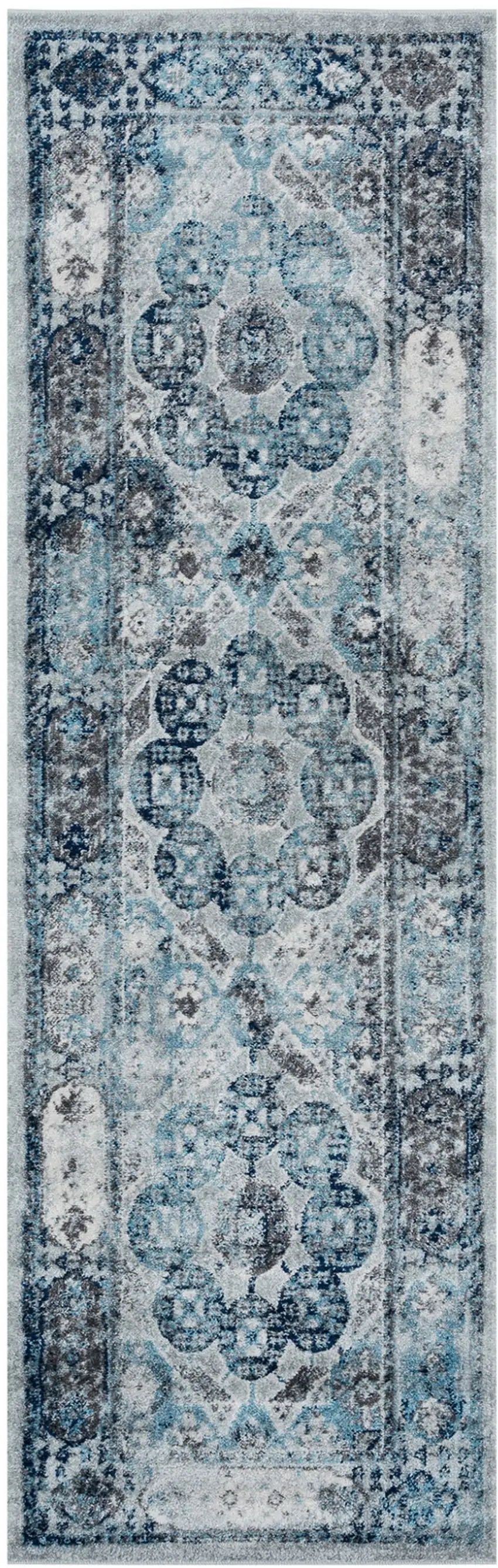 10' Gray Medallion Power Loom Runner Rug Photo 1