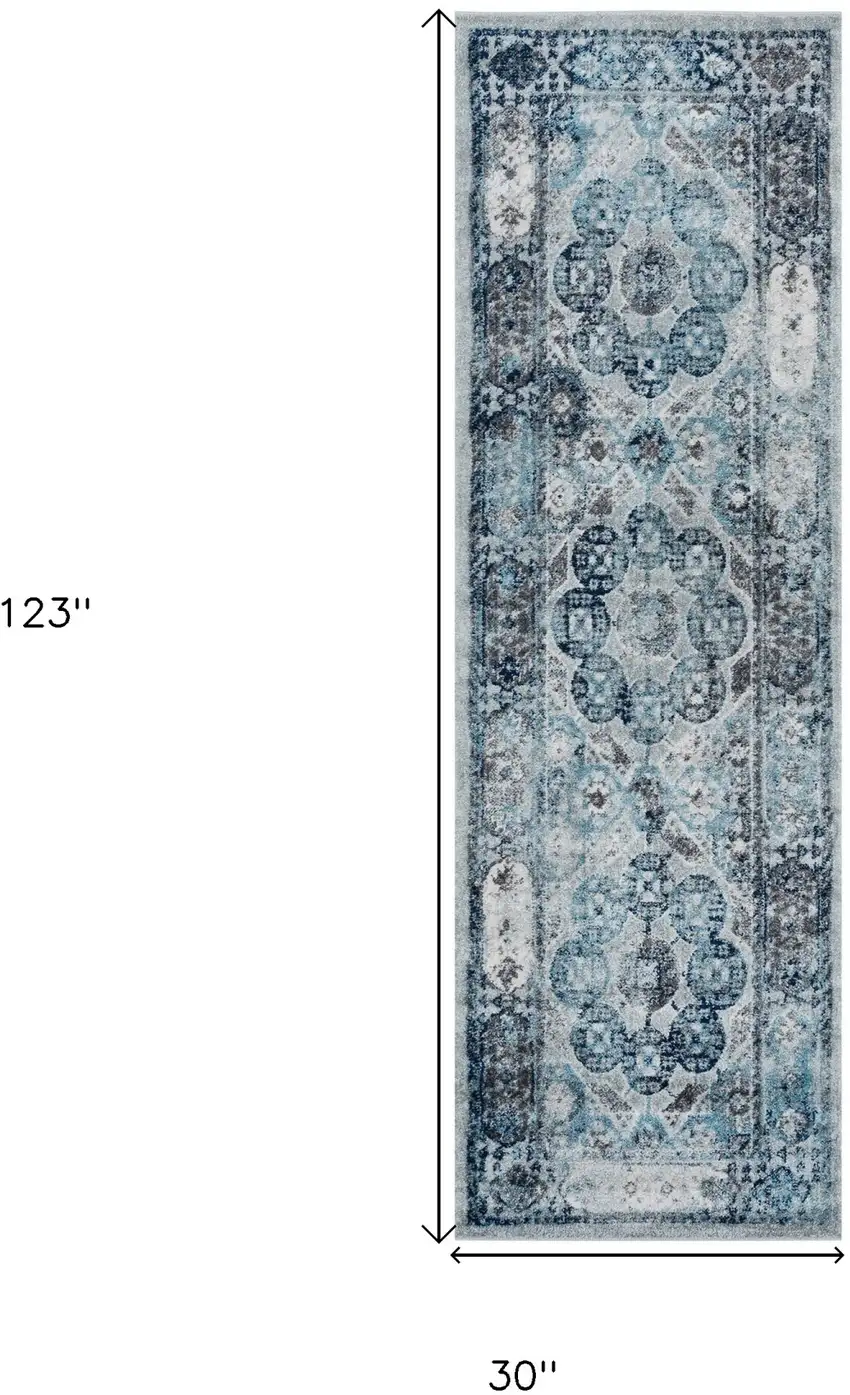 10' Gray Medallion Power Loom Runner Rug Photo 5