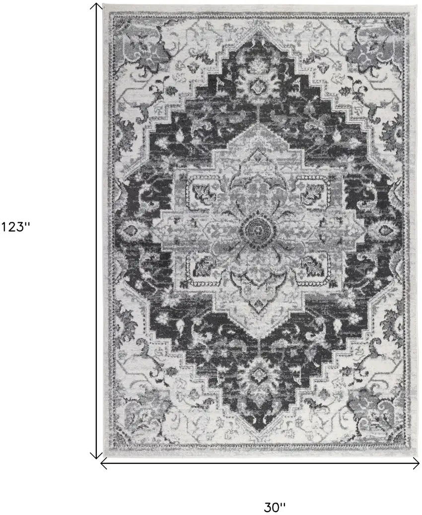 10' Gray Medallion Power Loom Runner Rug Photo 5
