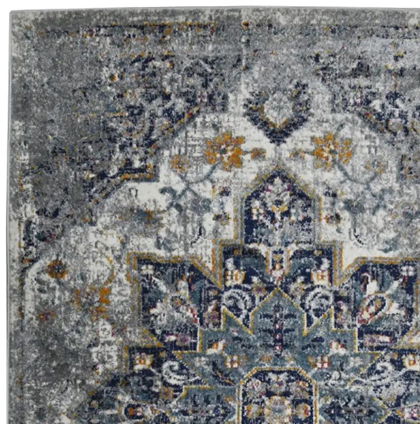 8' Gray Medallion Power Loom Runner Rug Photo 8