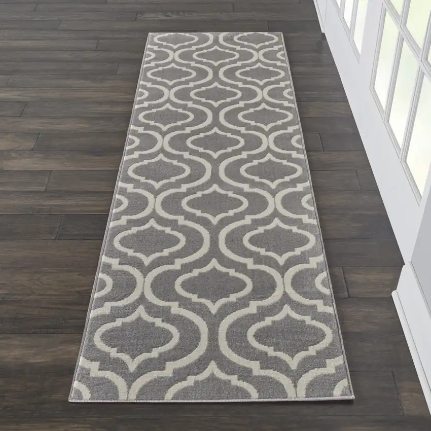 7' Gray Moroccan Power Loom Runner Rug Photo 4