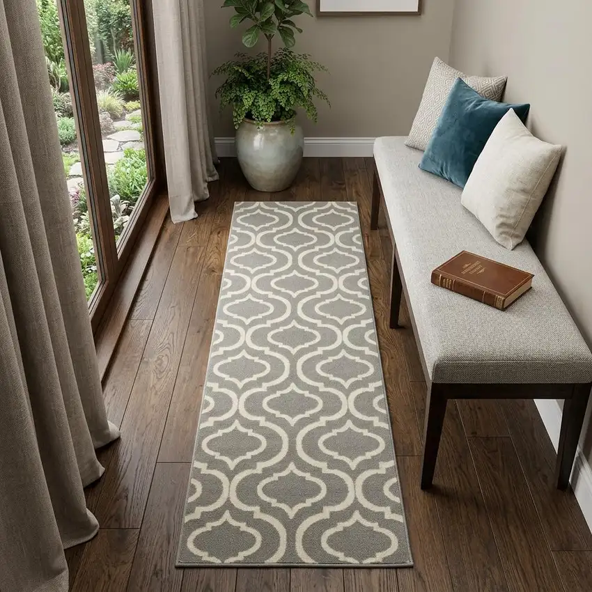 7' Gray Moroccan Power Loom Runner Rug Photo 1