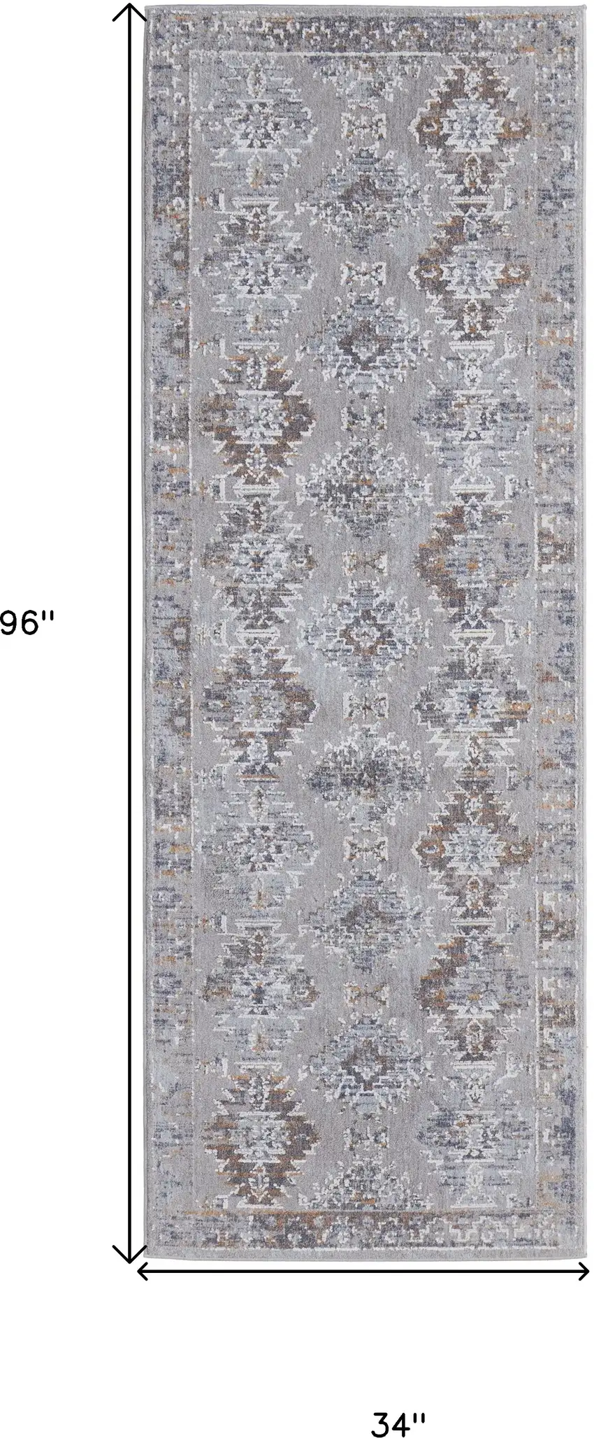 8' Gray Orange And Blue Geometric Power Loom Distressed Stain Resistant Runner Rug Photo 7