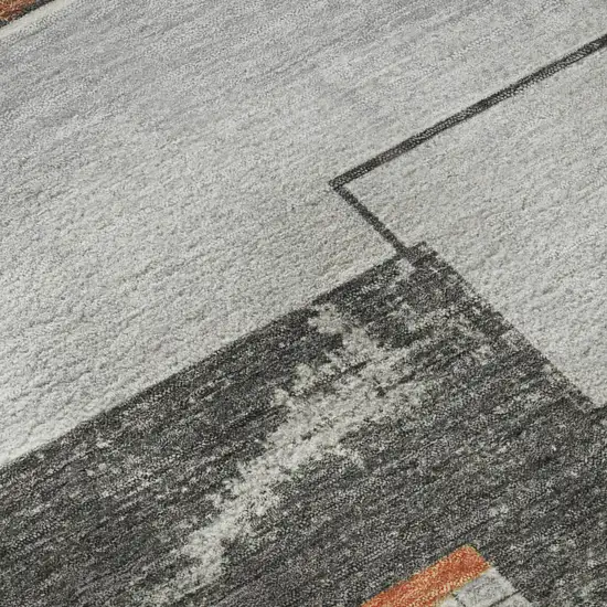 8' Gray Orange And Gold Geometric Washable Round Rug With UV Protection Photo 8