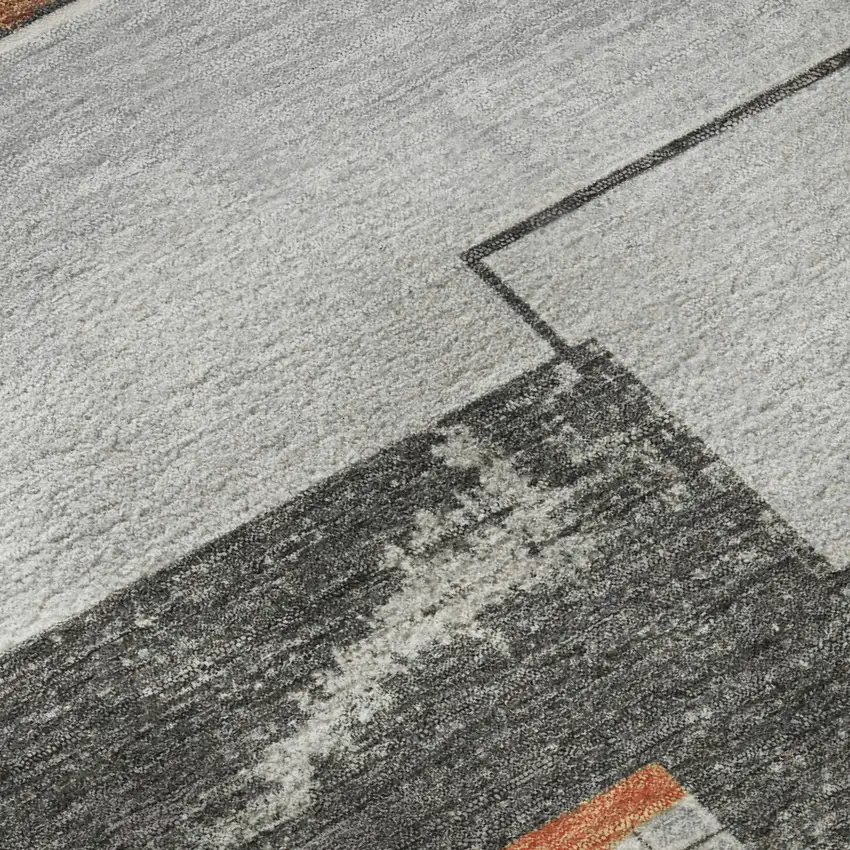 8' Gray Orange And Gold Geometric Washable Round Rug With UV Protection Photo 8