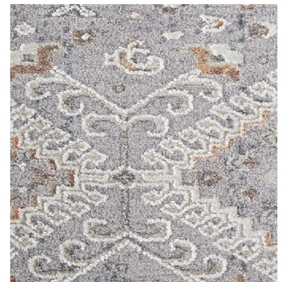 8' Gray Orange And Ivory Floral Power Loom Stain Resistant Runner Rug Photo 5