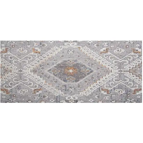 8' Gray Orange And Ivory Floral Power Loom Stain Resistant Runner Rug Photo 1