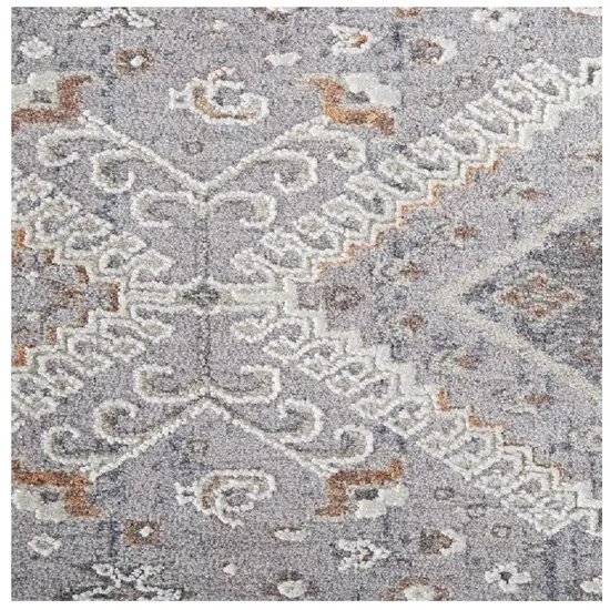 8' Gray Orange And Ivory Floral Power Loom Stain Resistant Runner Rug Photo 6