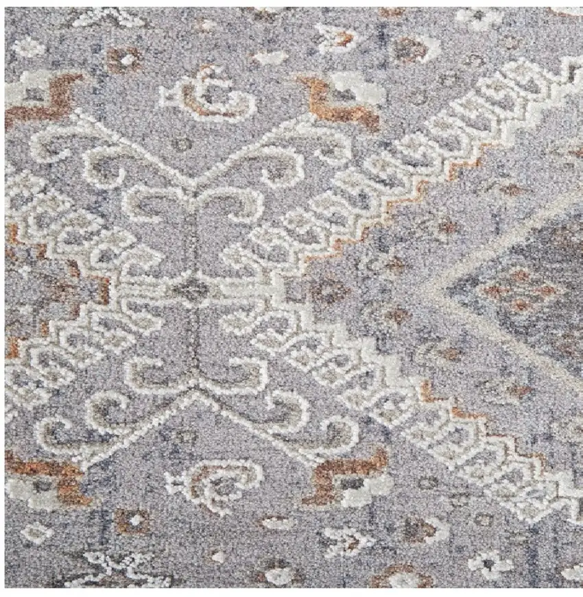 8' Gray Orange And Ivory Floral Power Loom Stain Resistant Runner Rug Photo 6