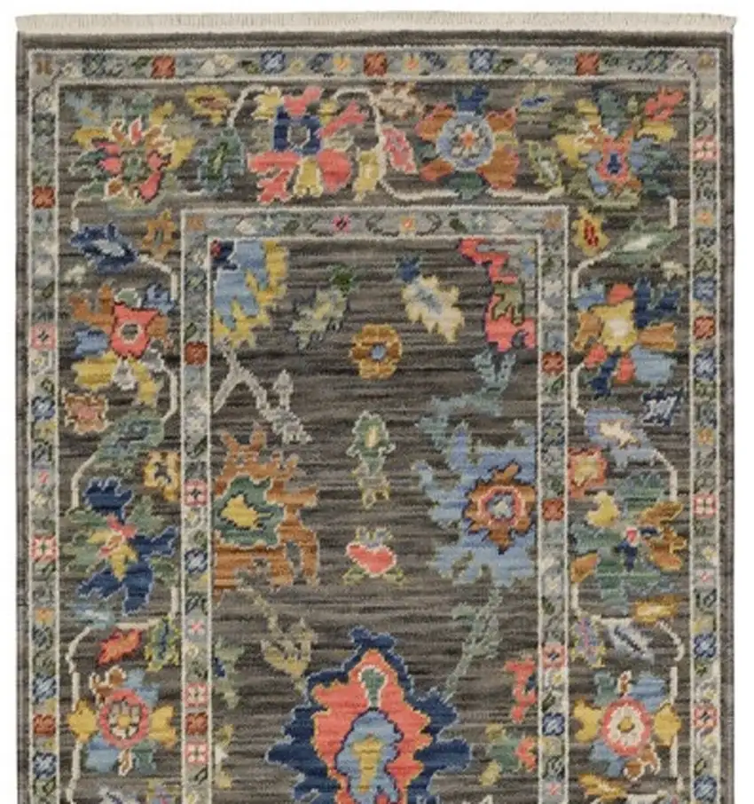 12' Gray Orange And Yellow Oriental Runner Rug With Fringe Photo 5