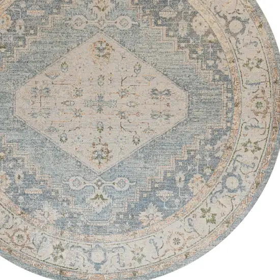 8' Gray Oriental Distressed Round Rug Photo 7