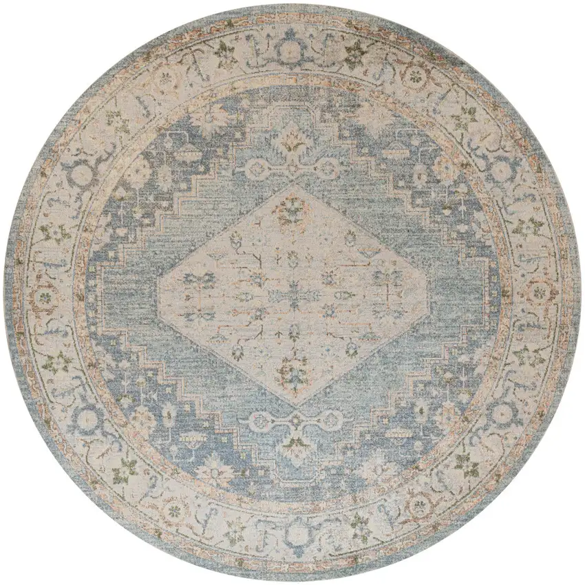 8' Gray Oriental Distressed Round Rug Photo 3