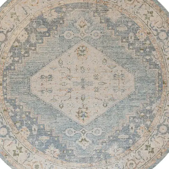 8' Gray Oriental Distressed Round Rug Photo 4