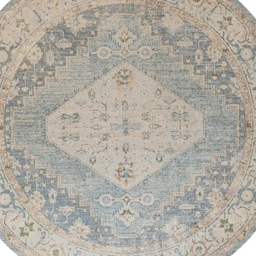 8' Gray Oriental Distressed Round Rug Photo 4