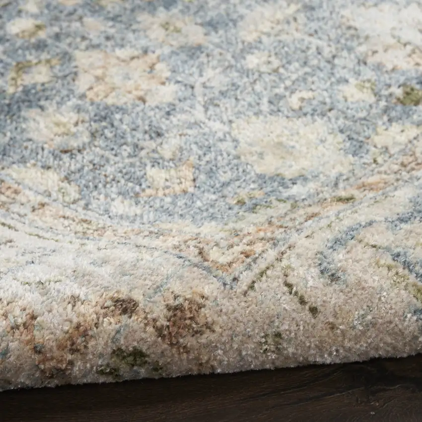 5' Gray Oriental Distressed Round Rug Photo 8