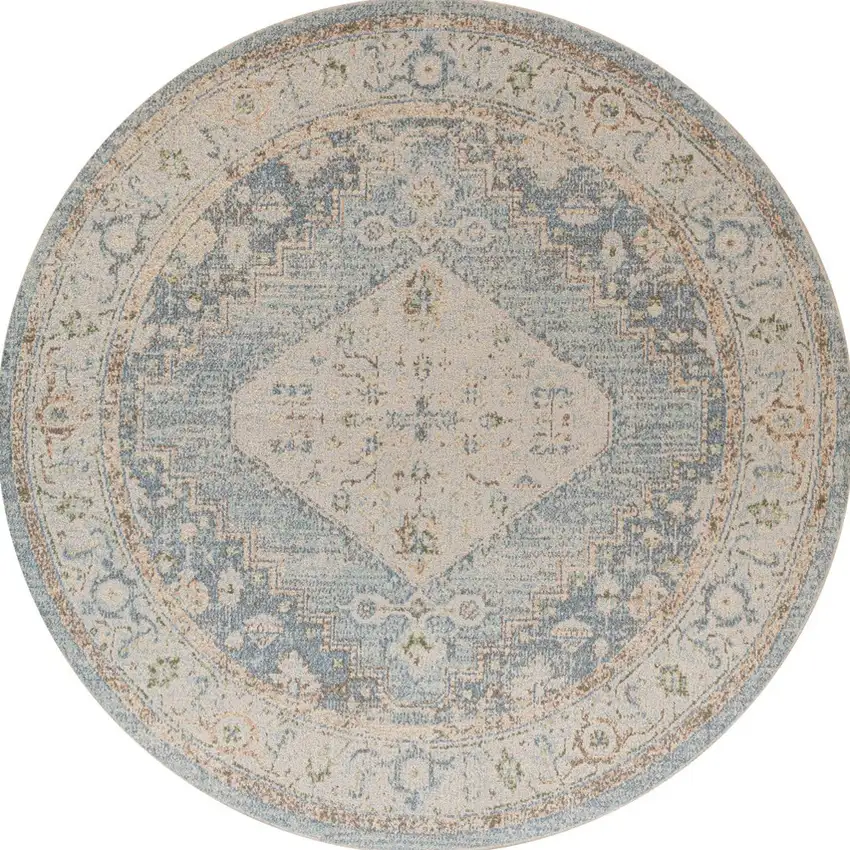 5' Gray Oriental Distressed Round Rug Photo 2