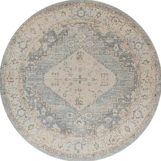 5' Gray Oriental Distressed Round Rug Photo 2